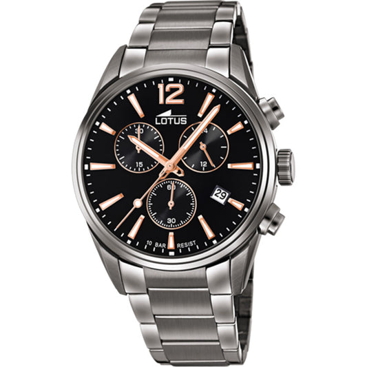 MONTRE LOTUS CHRONO 18682/2 NOIR, BRACELET EN ACIER, HOMME