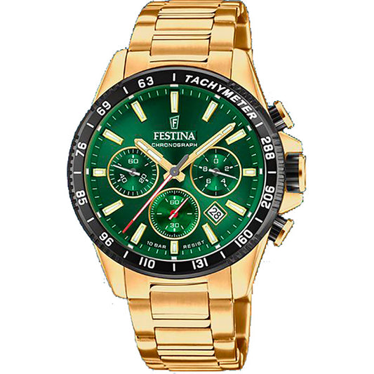 FESTINA TIMELESS CHRONOGRAPH MONTRE F20634/4 VERT ET DORÉ